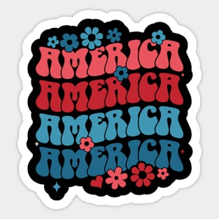 american groovy 4th july America retro patriotic USA Sticker